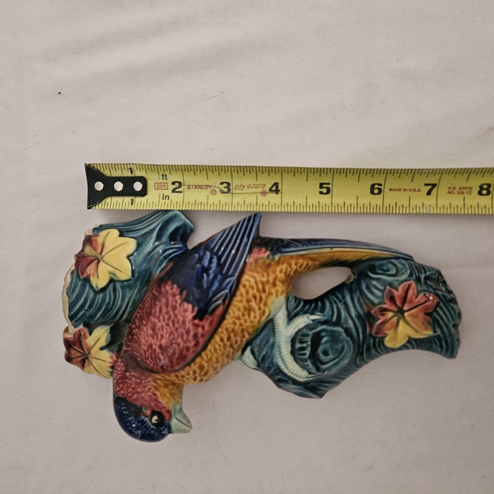 Vintage Colorful Parrot Tree Wall Pocket Planter Japan Ceramic Flower - Picture 11 of 11